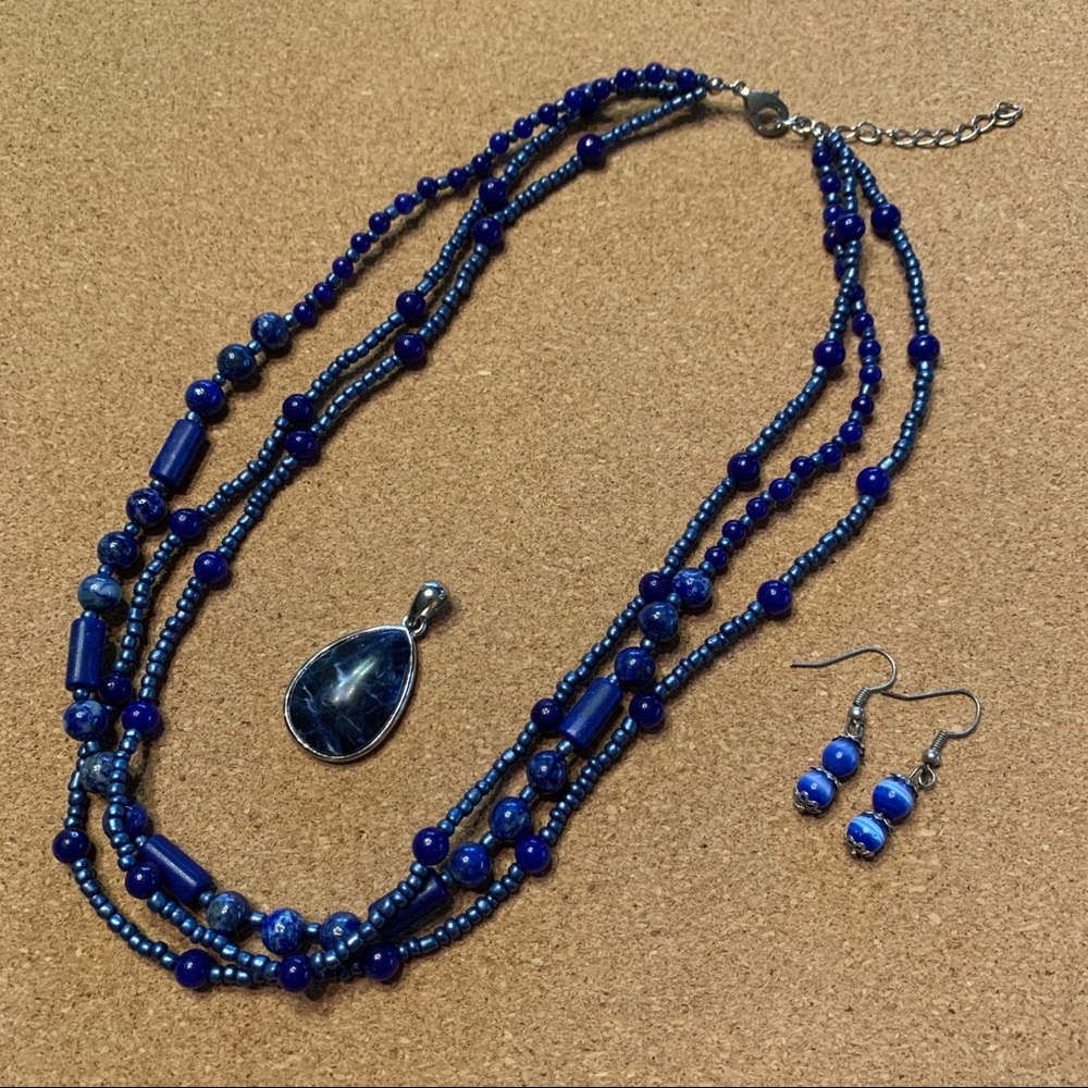 Lia Sophia marble beaded necklace pendant earrings